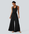 U Neck Racerback Drawstring Casual Jumpsuit with Pockets