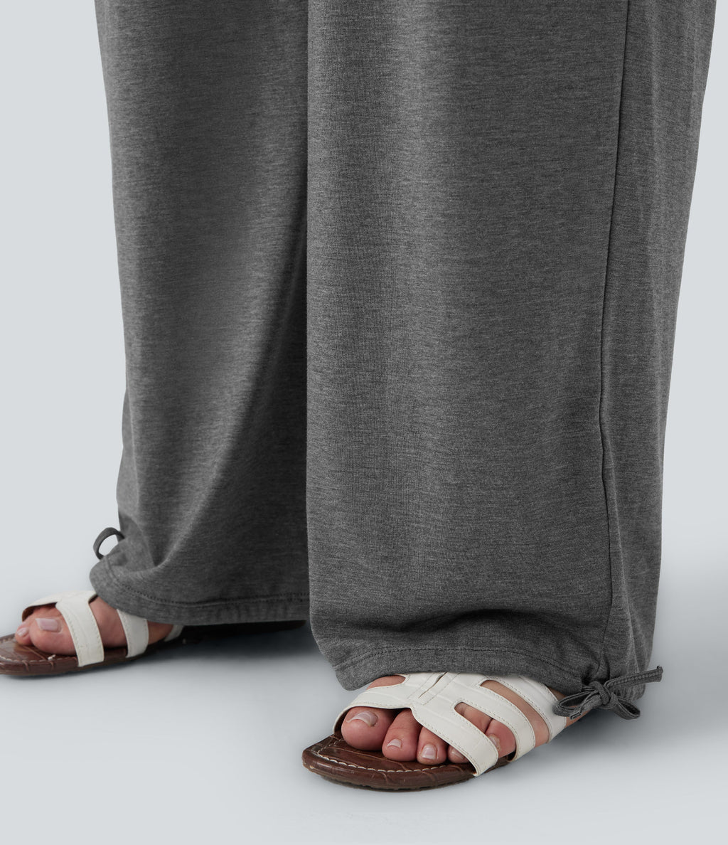 Plus Size Crossover High Waisted Drawstring Casual Joggers with Pockets