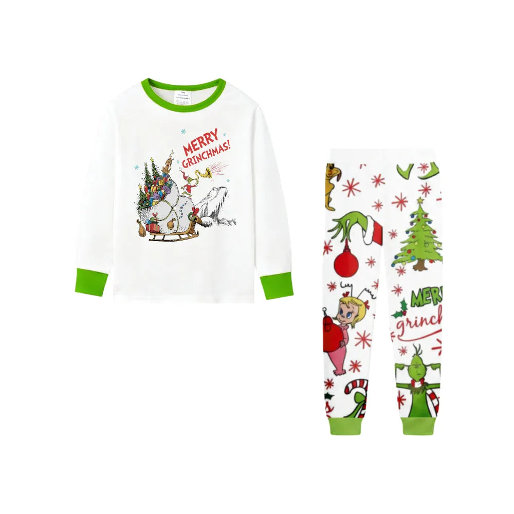 Holiday Family Christmas Pajamas Set With Cute Christmas Character Pattern Print