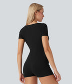 Henley Neck Short Sleeve Casual Romper