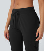 Low Rise Drawstring Casual Bootcut Cargo Pants with Pockets