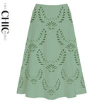 Mint Green Petal Print Hollow V Neck One-Piece Swimsuit&Skirt