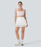 SoCinched High Waisted Tummy Control Contrast Mesh 2-in-1 Mini Dance Skirt with Pockets