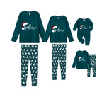 Christmas Family Matching Pajamas-Dark Green&Deer Patterned Pjs Set with Santa Hat and “Believe” Text Print