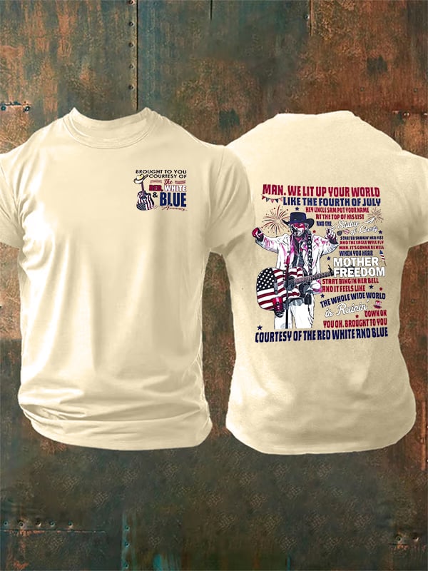 Men's RED WHIET BLUE Print T-Shirt