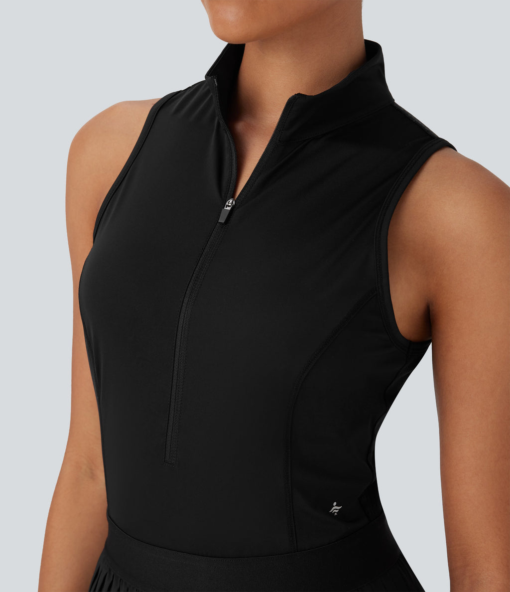 BreezefulTM Sleeveless Cut Out 2-in-1 Pleated Quick Dry Mini Tennis Active Dress with Pockets