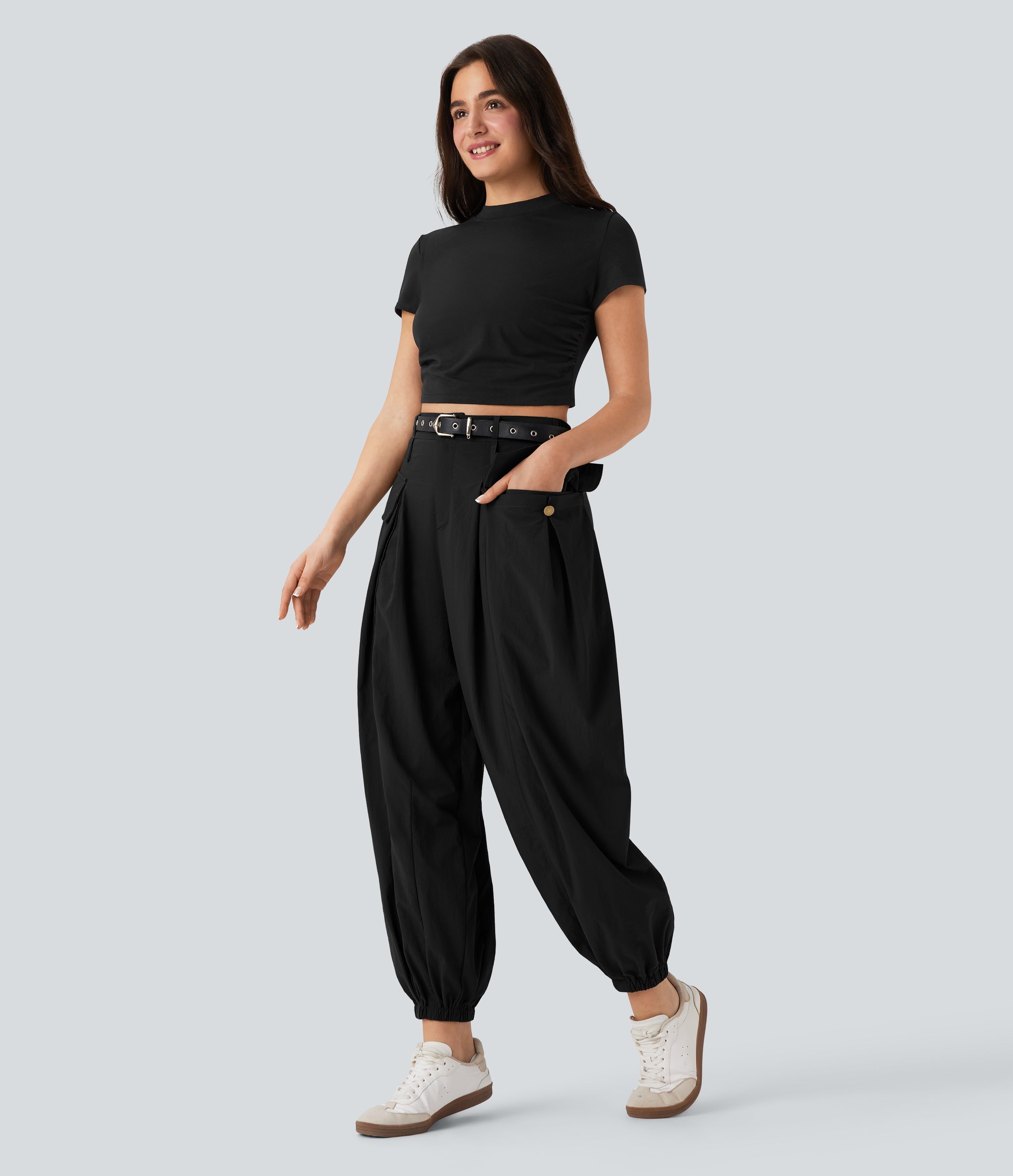 High Waisted Flap Pockets Casual Cargo Joggers