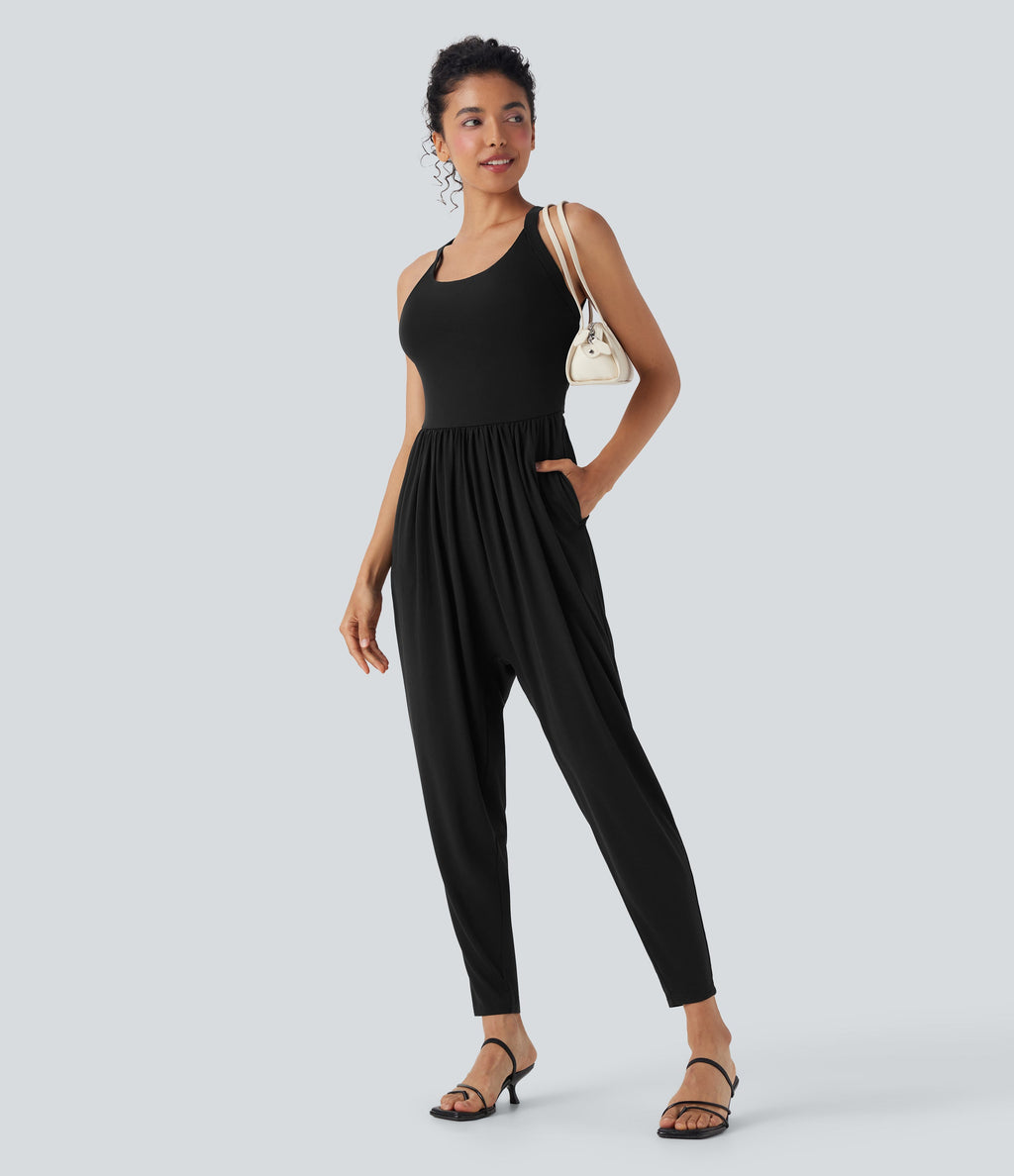 U Neck Harem Casual Jumpsuit with Pockets-Easy Peezy Edition-D/DD/DDD/F Cups