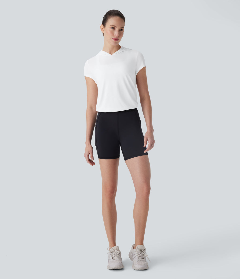 Hooded Short Sleeve Cut Out Yoga Sports Top