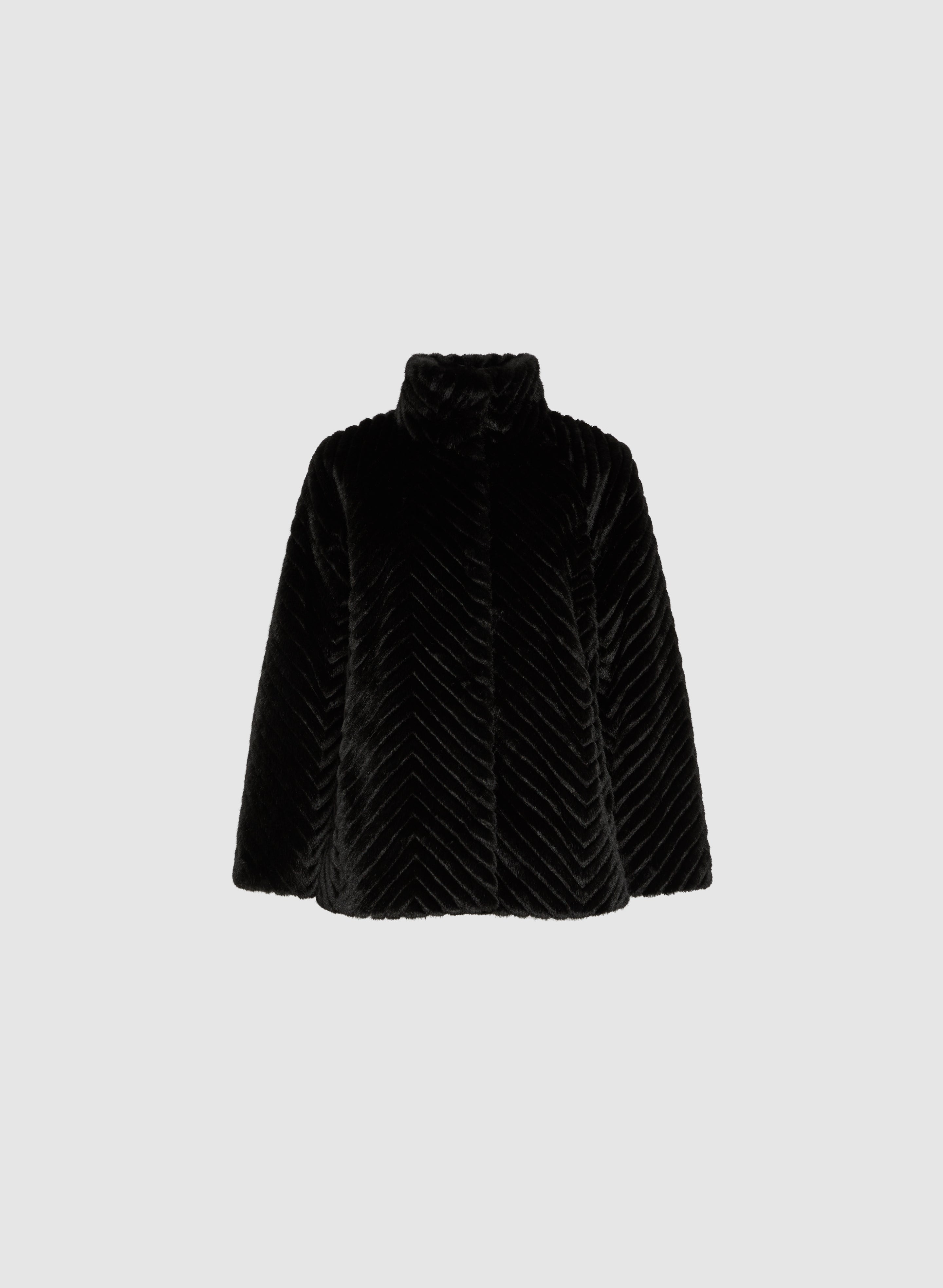 Herringbone Quilted Faux Fur Coat