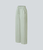 2026🔥 High Waisted Drawstring Pocket Wide Leg Casual Linen-Feel Pants