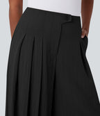 High Waisted Linen-Feel Work Wide Leg Pants with Pockets