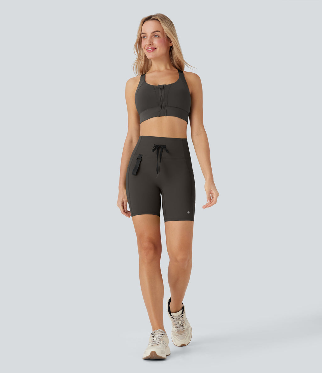 UltraSculptTM SoCinched High Waisted Butt Lifting Tummy Control Loop Running Biker Shorts 7'' with Pockets