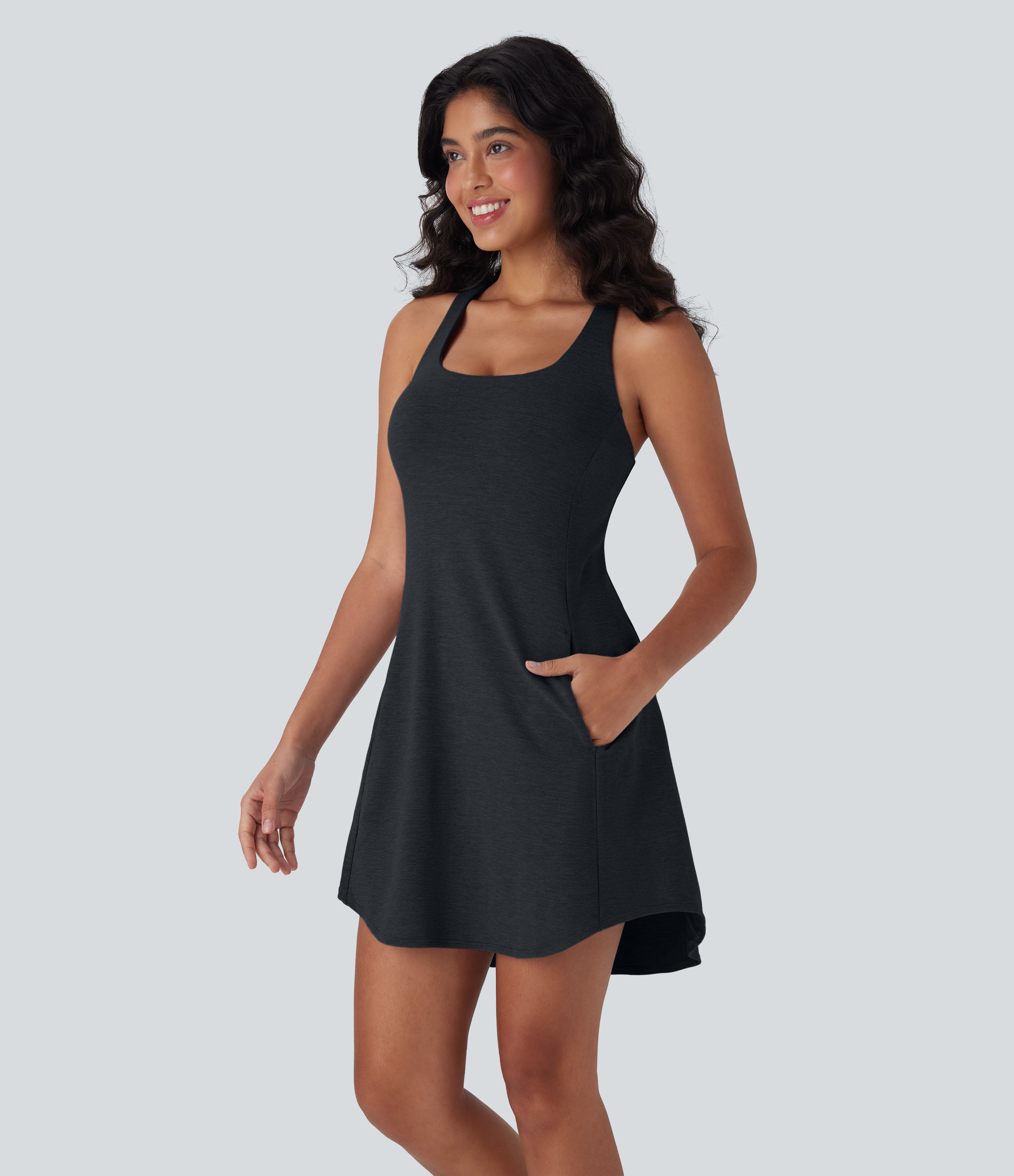 Cut Out Pocket 2-Piece Mini Yoga Active Dress