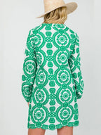 NEW🔥 Printed Lace Trim V Neck Shirt Dress