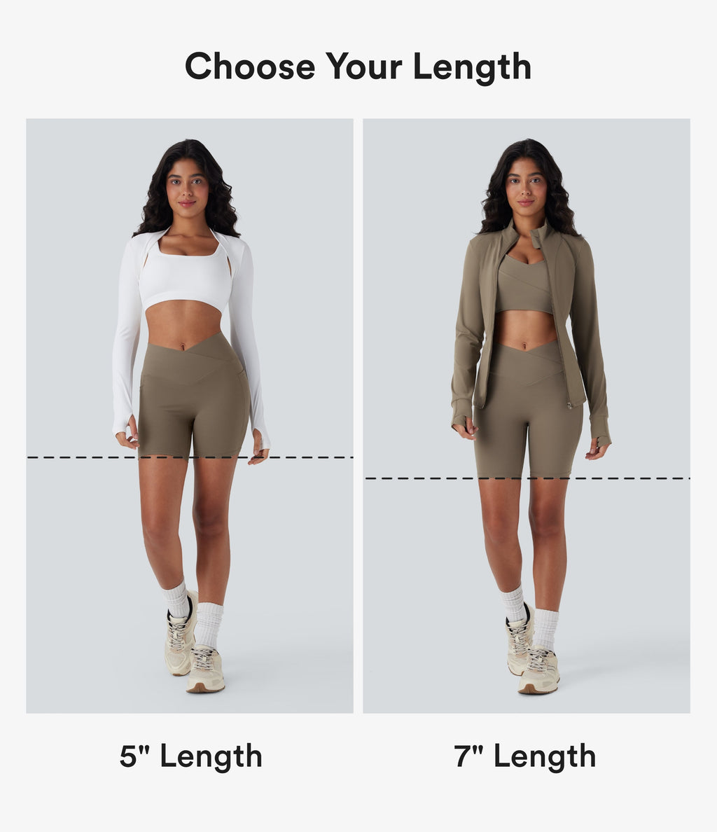 UltraSculptTM High Waisted Crossover Tummy Control Butt Lifting Yoga Biker Shorts 5'' with Pockets
