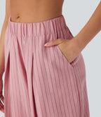 Mid Rise Stripe Casual Linen-Feel Joggers with Pockets