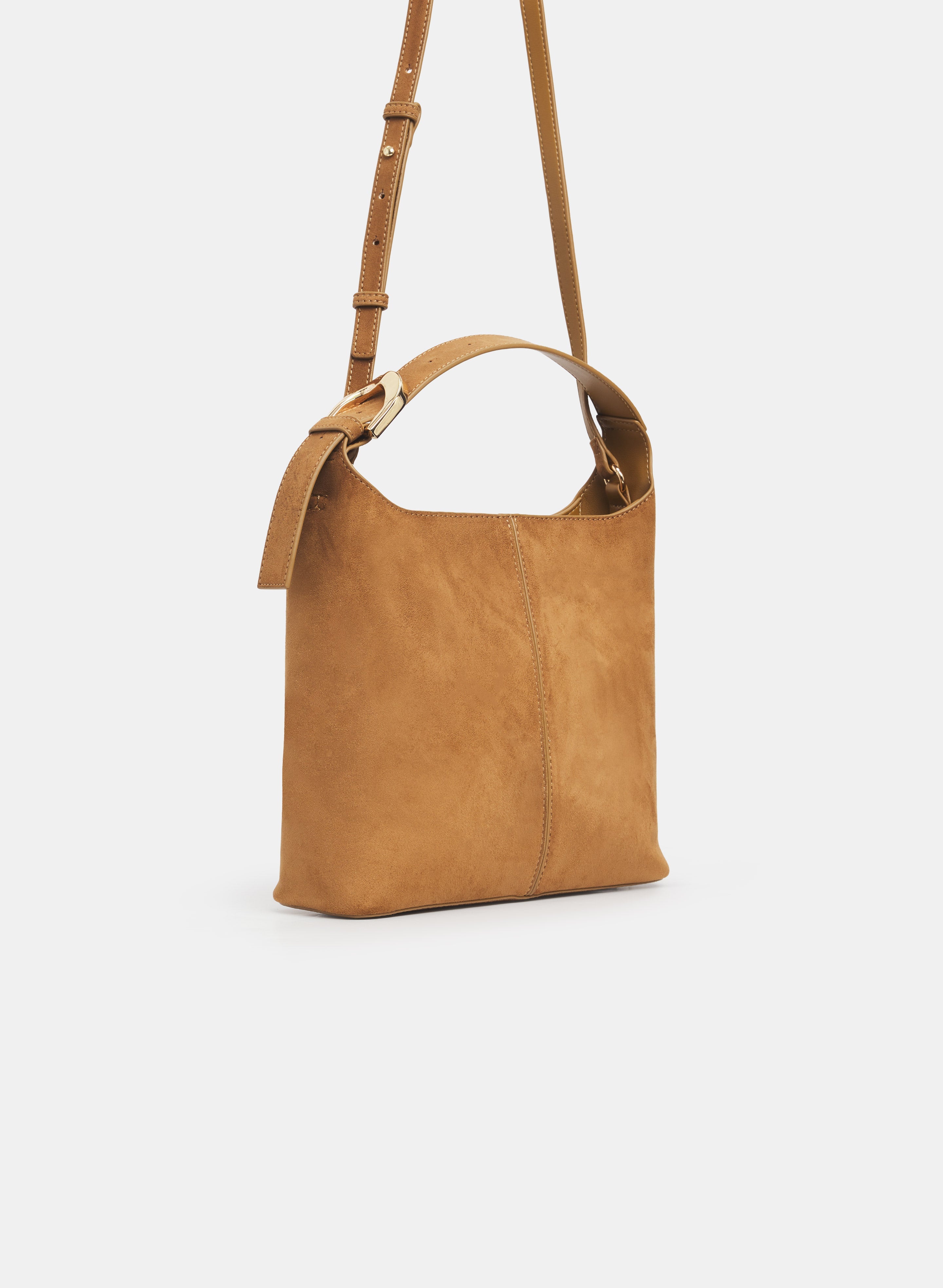 Buckled Top-Handle Bucket Bag