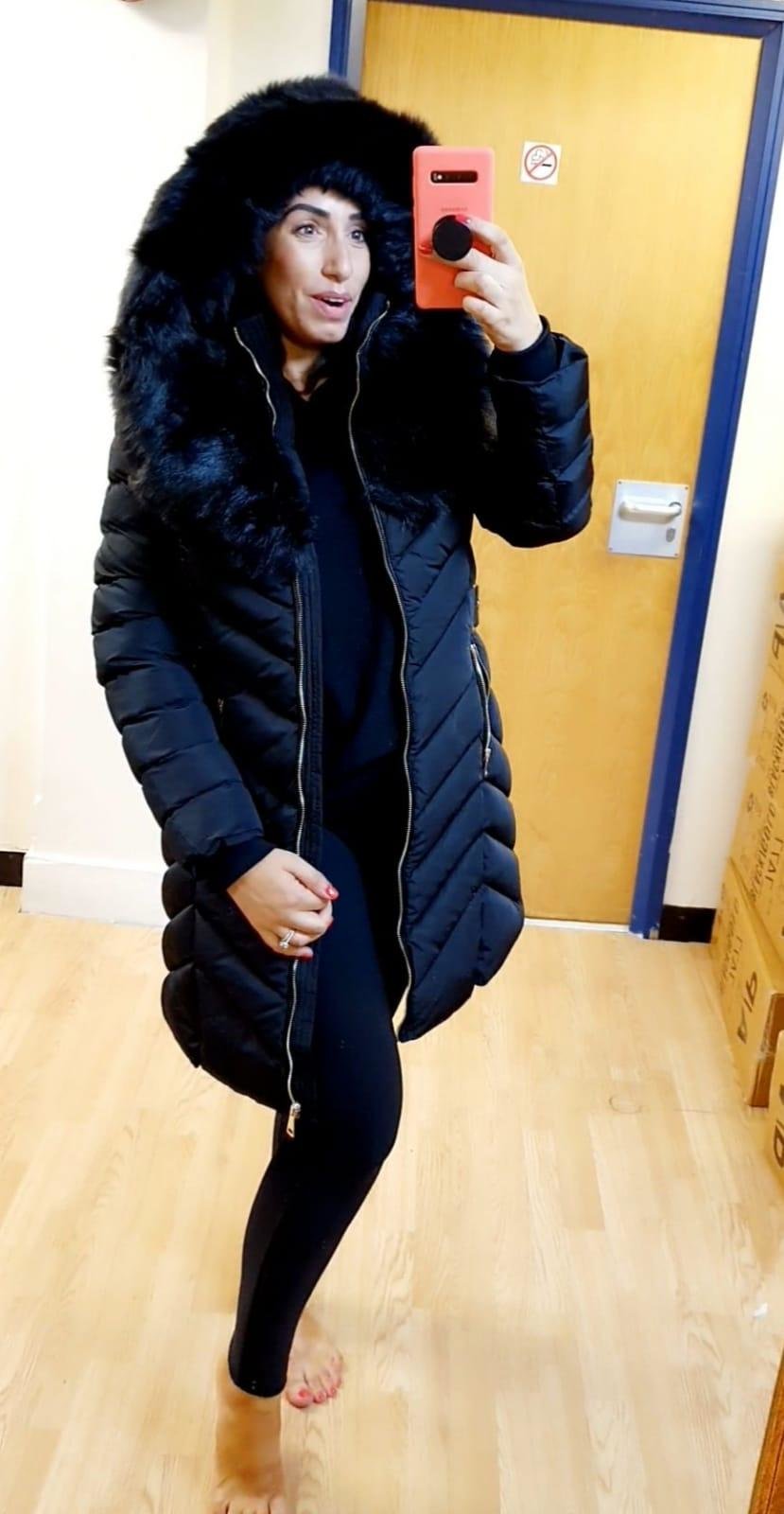 Lorna Black Faux Fur Hooded Belt Coat
