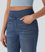 FlexTM High Waisted Tummy Control Washed Casual Bootcut Jeans with Pockets