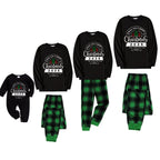 Christmas Family Matching Pajamas-Black Top and Green Plaid Pants Pjs Set with "Wish You A Merry Christmas 2025" Print