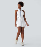 SoftlyZeroTM QuickDry Sleeveless Half Zip Mini Golf Active Dress with Pockets-Golf Tee