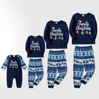 "Family Christmas" 2025 Letter Print Blue Family Matching Pajamas With Dog bandana