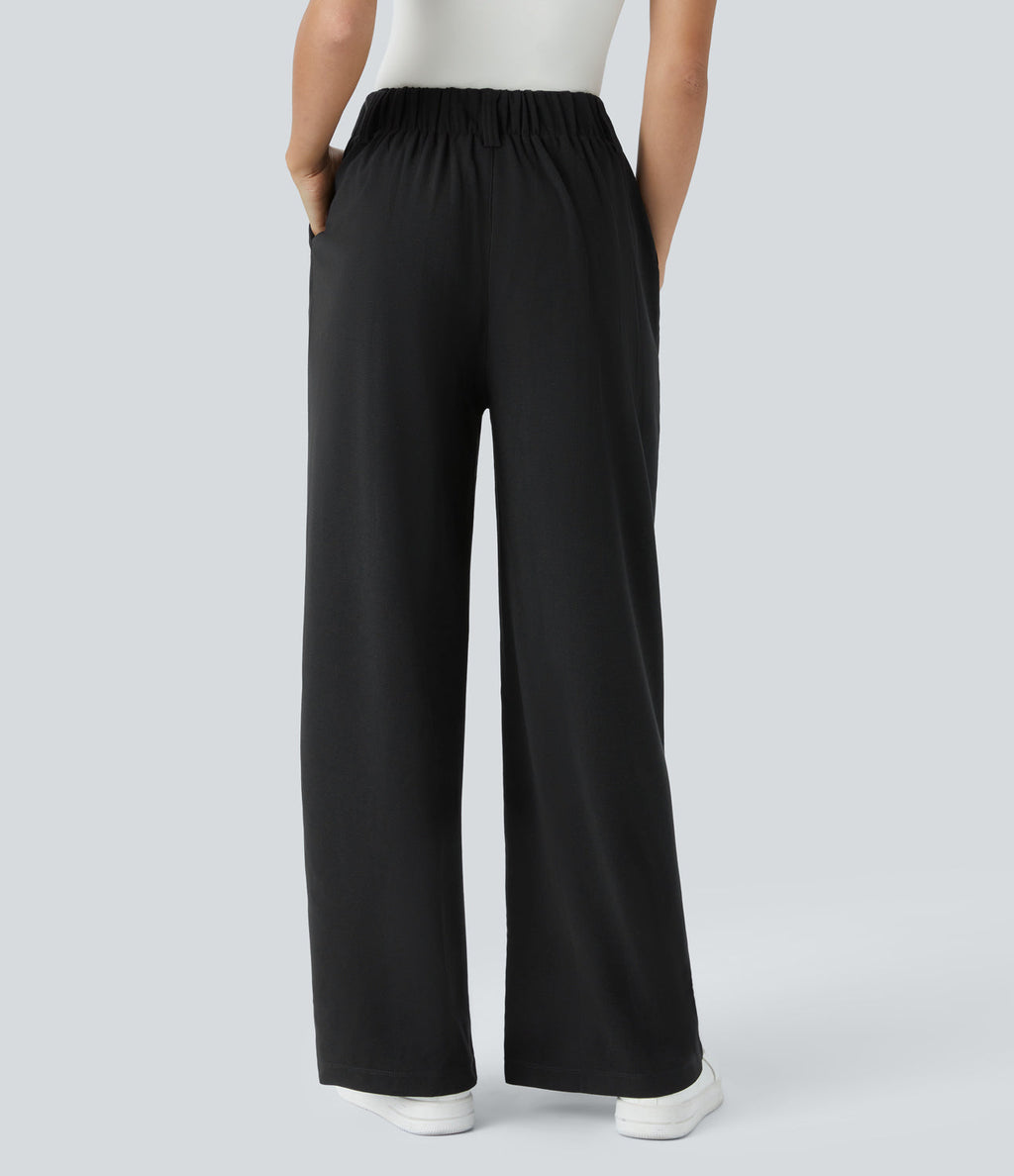FlexTM High Waisted Side Pocket Wide Leg Waffle Work Pants