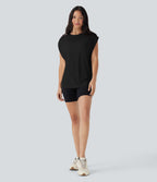 Dropped Shoulder Curved Hem Yoga Sports Top