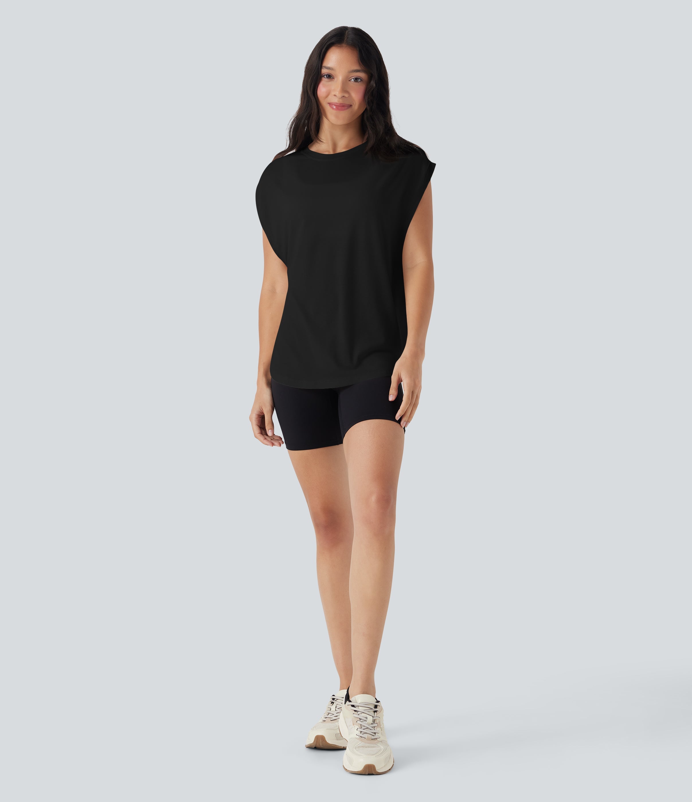 Dropped Shoulder Curved Hem Yoga Sports Top
