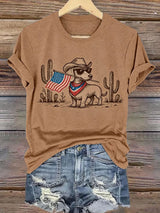 Women's Patriotic Dog Lover Printed Casual T-Shirt