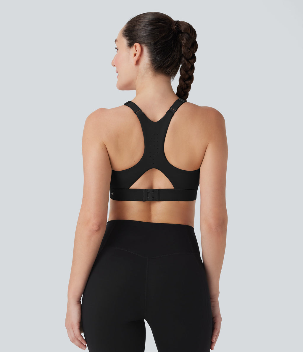 SpeedWaveTM Medium Support Molded Cups Perforated Adjustable Hook Quick Dry Training Sports Bra-D/DD/DDD/F Cups