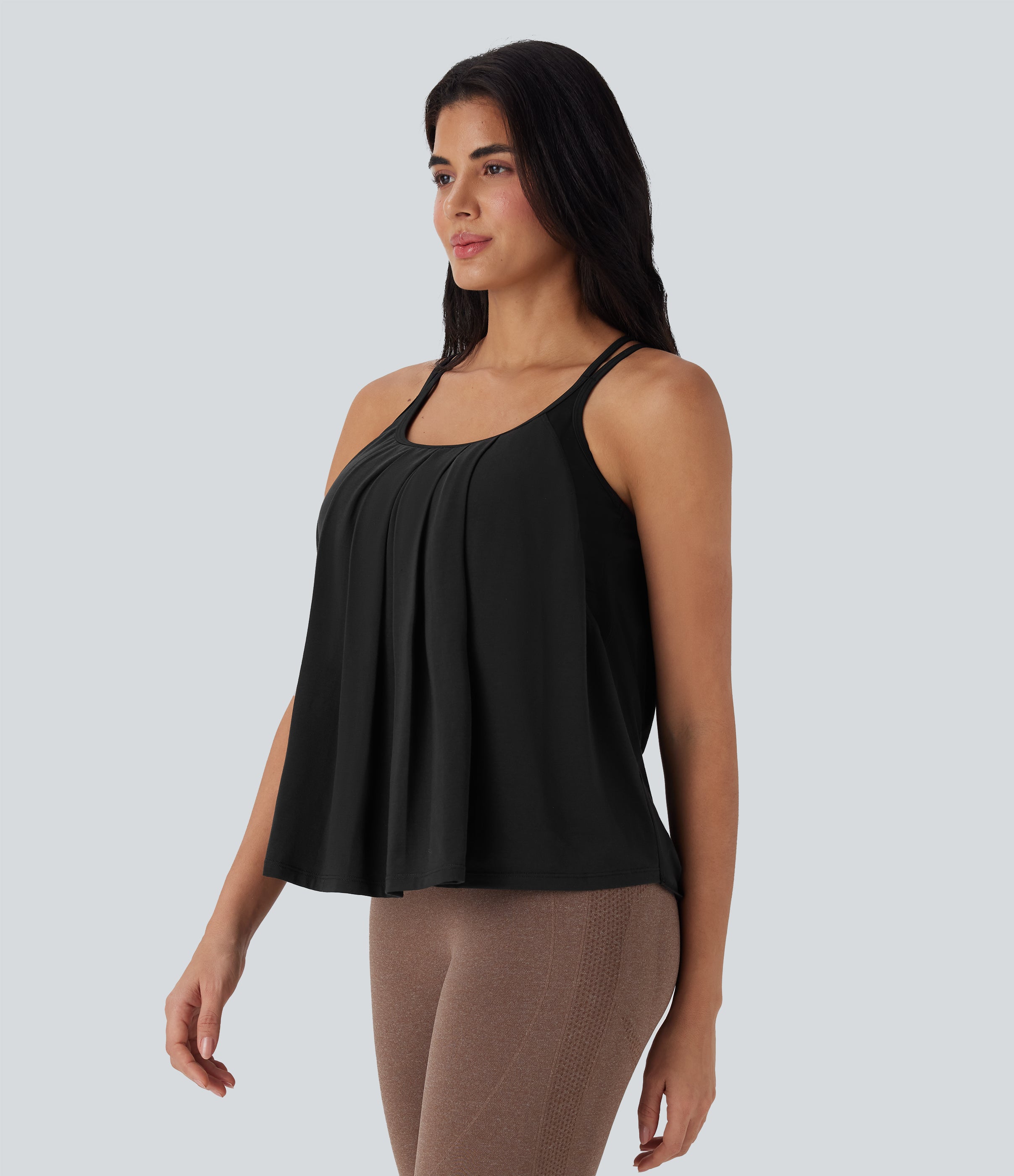 Double Straps Pleated Quick Dry Yoga Cami Top-D/DD/DDD/F Cups