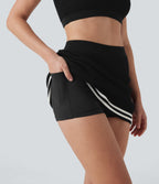 High Waisted Color Block 2-in-1 Mini Casual Sweater Knit Skirt with Pocket