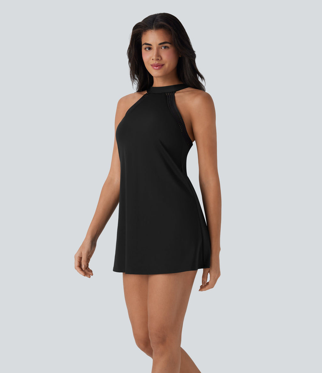 SoftlyZeroTM Airy Tie Back 2-in-1 Cool Touch Mini Yoga Active Dress with Pocket-UPF50+