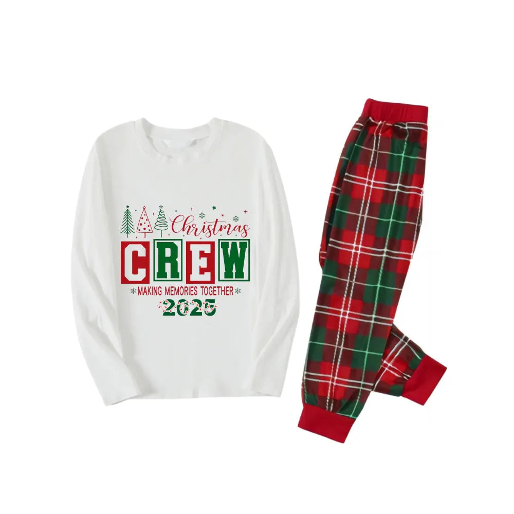 Christmas Making Memories Together Colorful Printed Red and Green Plaid Christmas Pajama Set