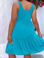 【Plus Size】 Solid Ruffle Hem Tank Dress, Casual Scoop Neck Sleeveless A Line Dress for Summer, Women's Clothing for Daily Wear