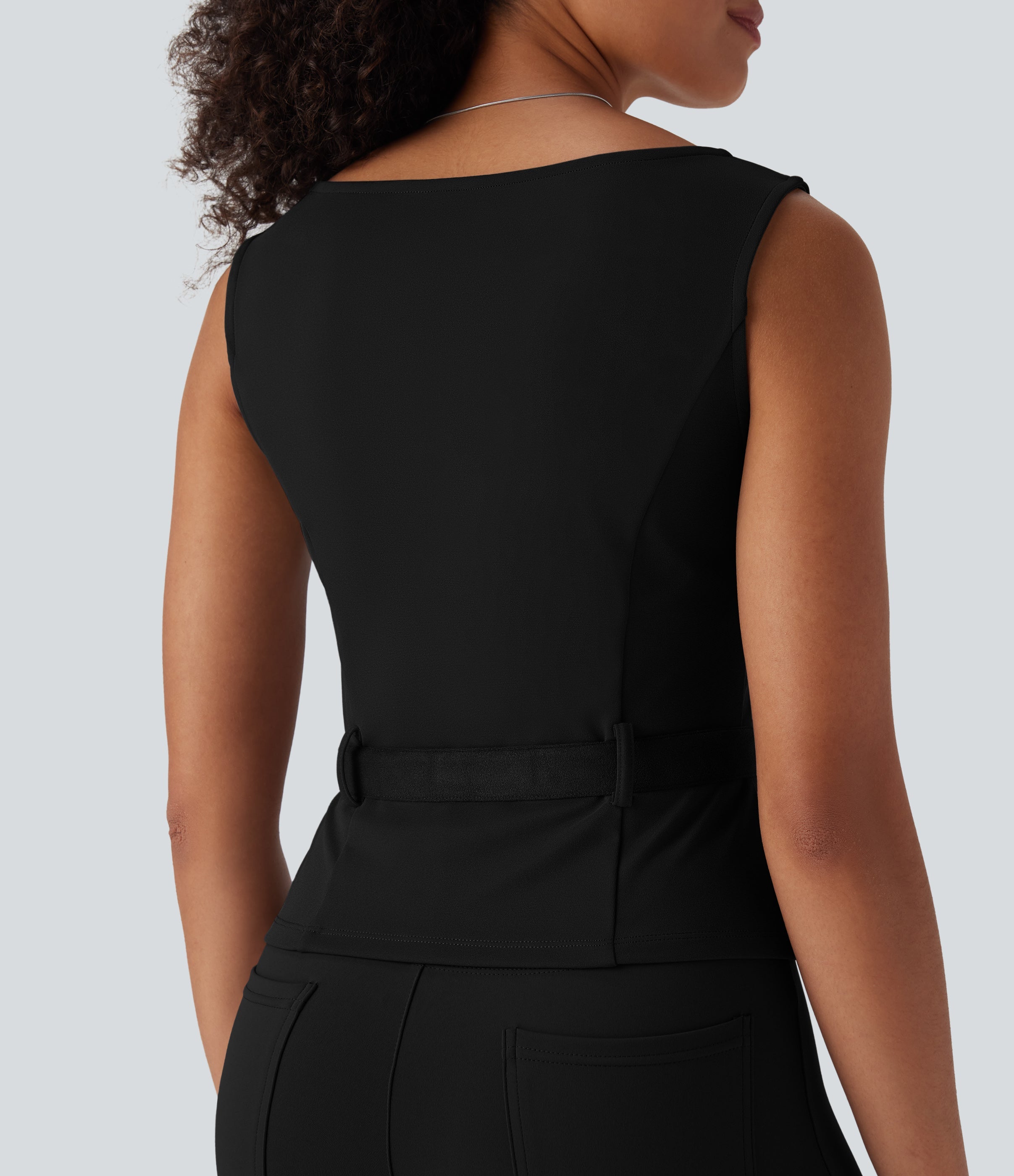 Square Neck Belted Work Tank Top