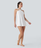 SoftlyzeroTM Airy Halter Cut Out Backless 2-in-1 Cool Touch Mini Yoga Active Dress with Side Pockets-Easy Peezy Edition-UPF50+