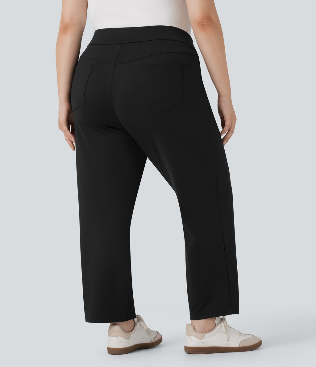High Waisted Pockets Straight Leg Quick Dry Golf Plus Size Pants-Golf Tee-UPF40+