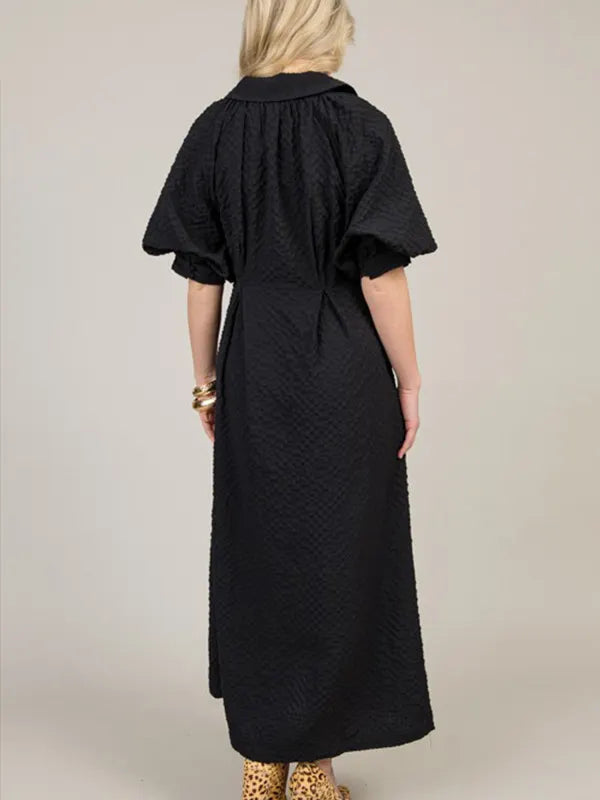 NEW🔥 Lapel Button Bubble Sleeve Cotton Linen Dress- Tax Free