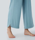 High Waisted Drawstring Curved Hem Straight Leg Yoga Pants with Pockets