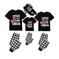 Jesus Is The Reason For The Season Family Christmas Pajamas Set - Black Top Black and White Plaid Pants White Graphic Text