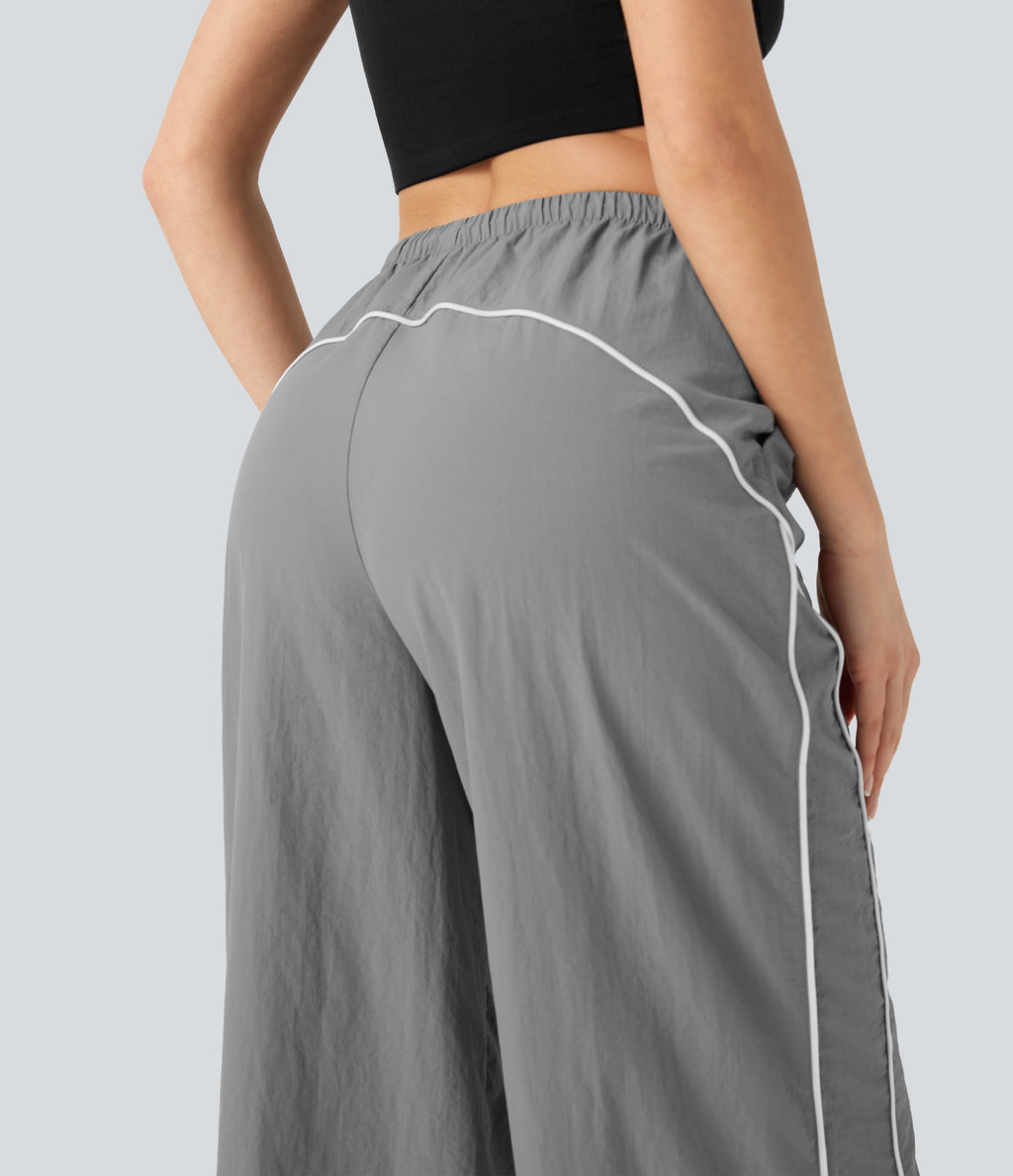 Mid Rise Wide Leg Cool Touch Casual Pants with Pockets