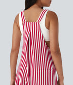 Stripe Waffle Jogger Overalls with Pockets