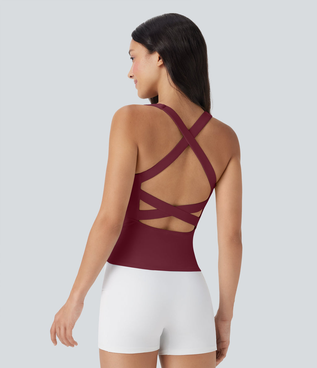 SoftlyZeroTM Airy Square Neck Cropped Cool Touch Running Tank Top-Longer Length-UPF50+