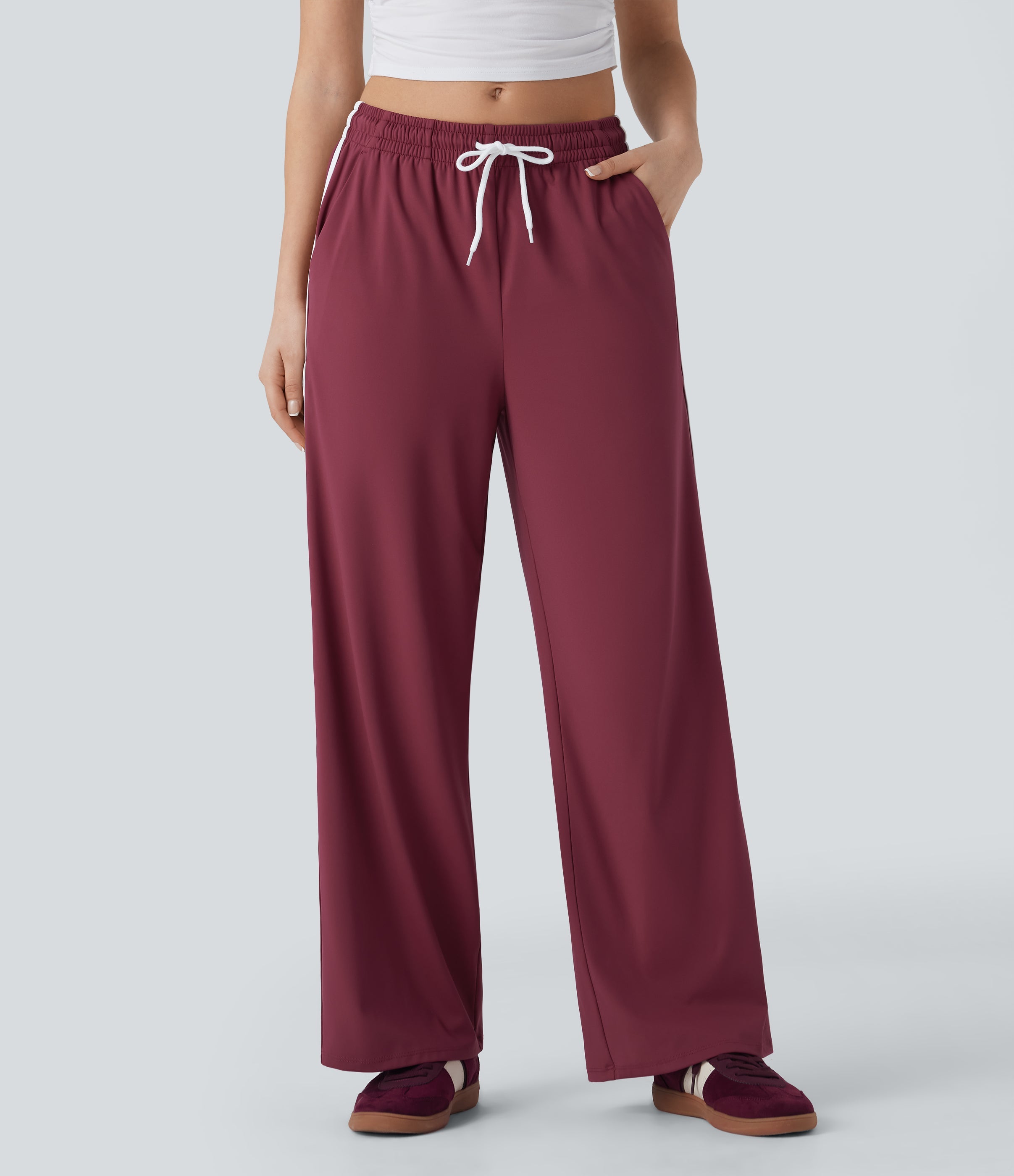 SoftlyZeroTM Airy Low Rise Drawstring Color Block Straight Leg Cool Touch Casual Pants with Pockets-UPF50+