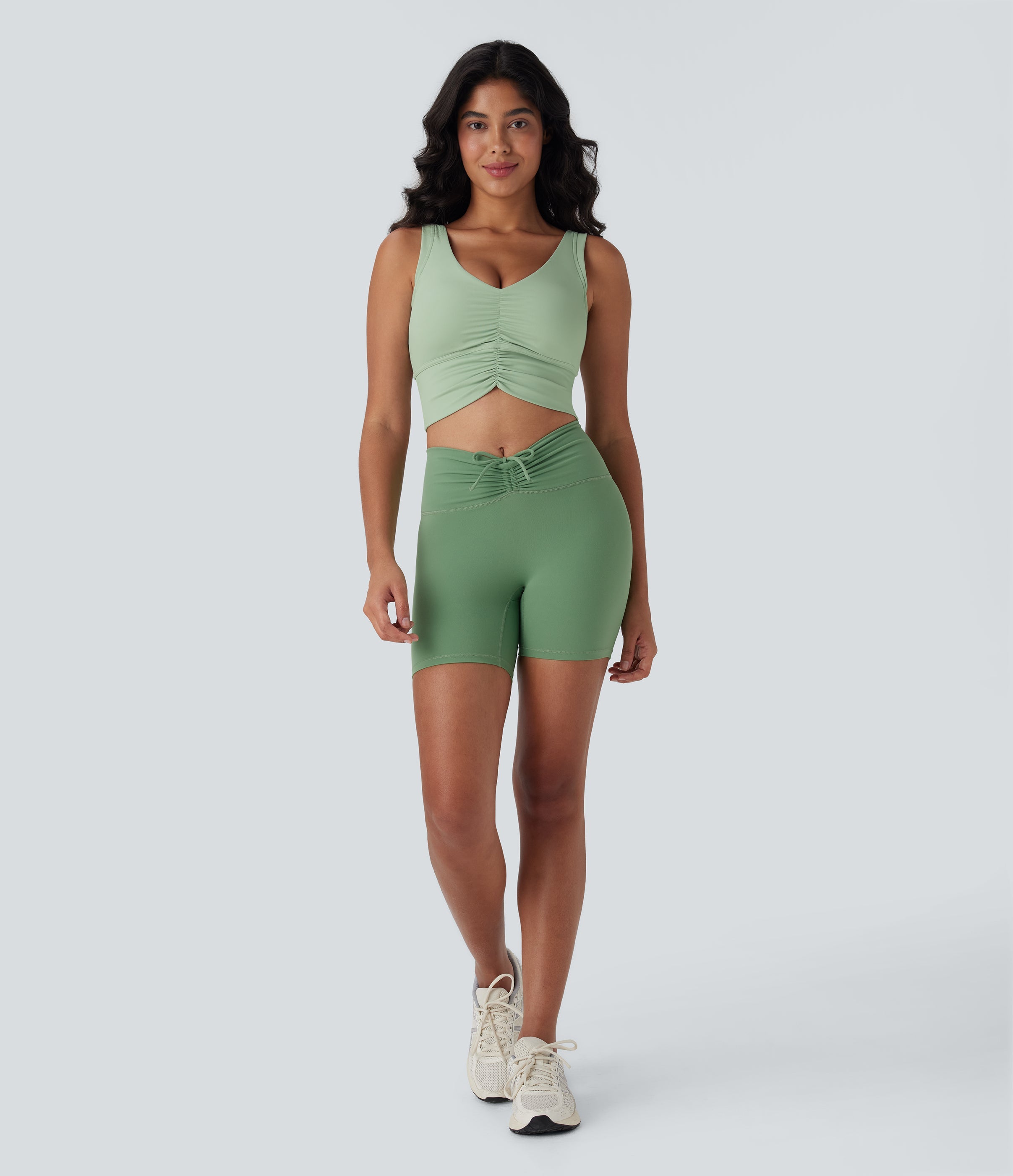 UltraSculptTM High Waisted Drawstring Ruched Yoga Biker Shorts 5'' with Pocket