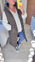 Ellison Khaki Hooded Longline Puffer Gilet