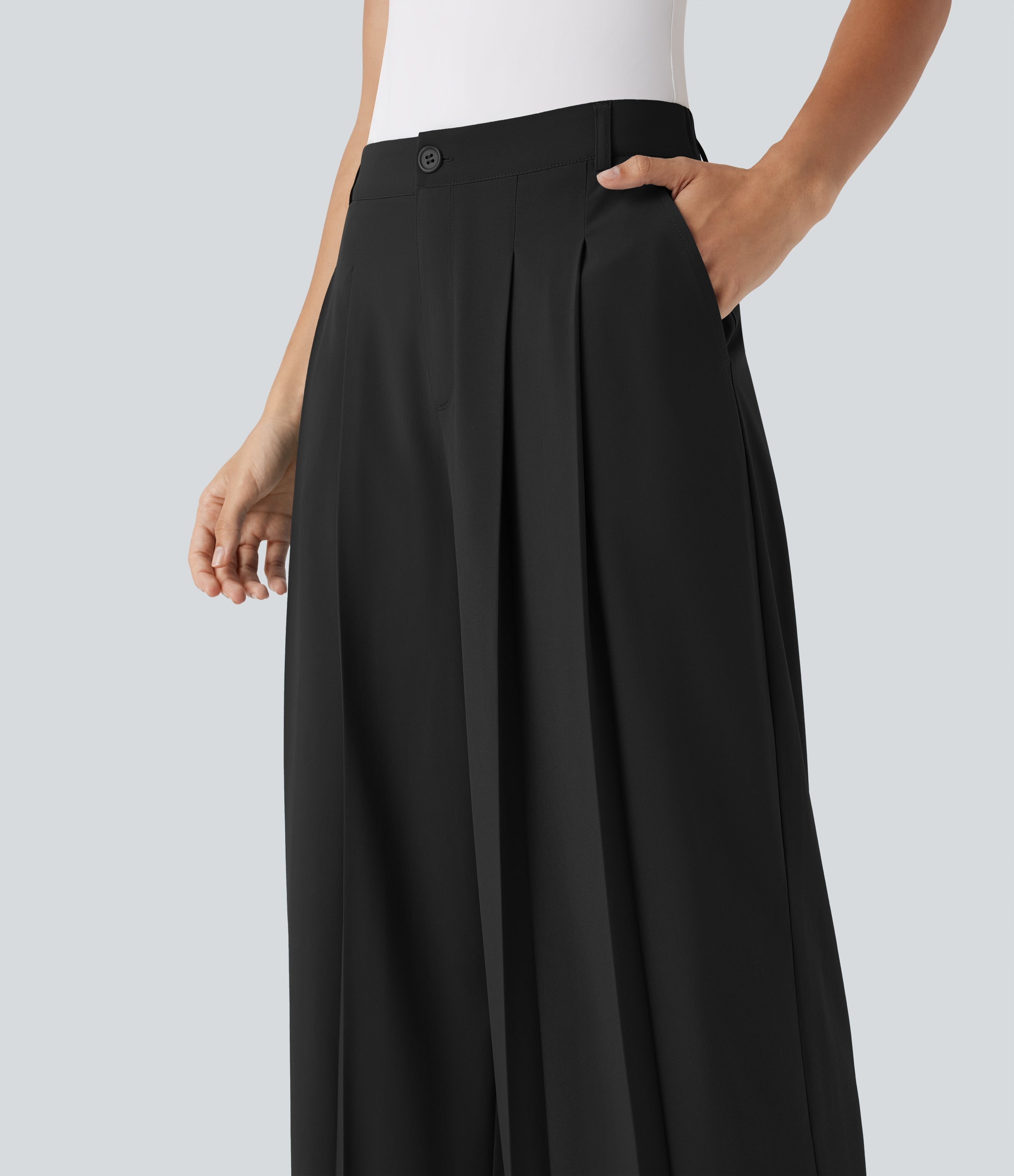BreezefulTM Mid Rise Wide Leg Quick Dry Work Pants with Pockets